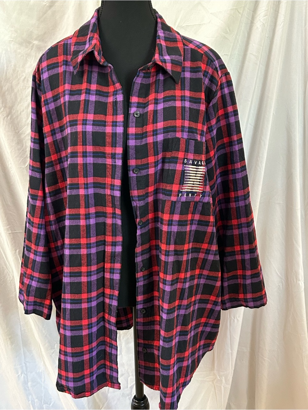 Savage X Fenty Red, Purple & Black Plaid Shirt Jacket